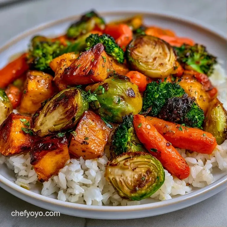 Roasted carrots and sweet potatoes arranged neatly over a bed of grains in a modern matte grey ceramic bowl.