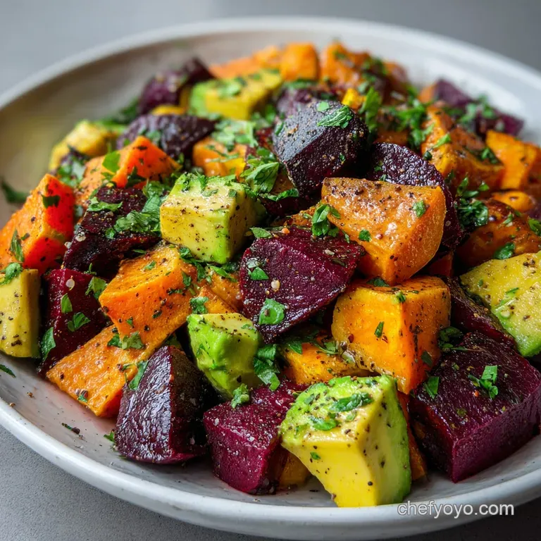 Roasted Beet Sweet Potato Avocado Salad