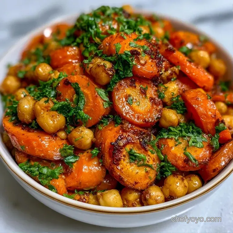 Charred honey-glazed carrots and bright greens artfully arranged over grains in a minimalist white ceramic bowl.