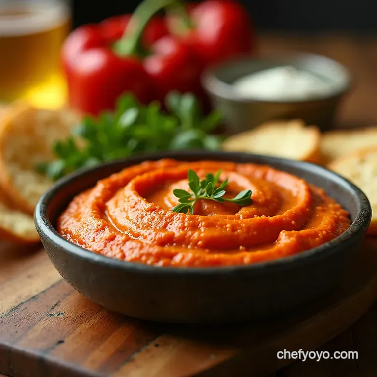 Roasted Red Pepper and Feta Party Dip presentation