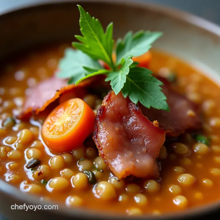 The Hearty Rustic Ploughmans Lentil Soup with Smoked Bacon Bay Leaf