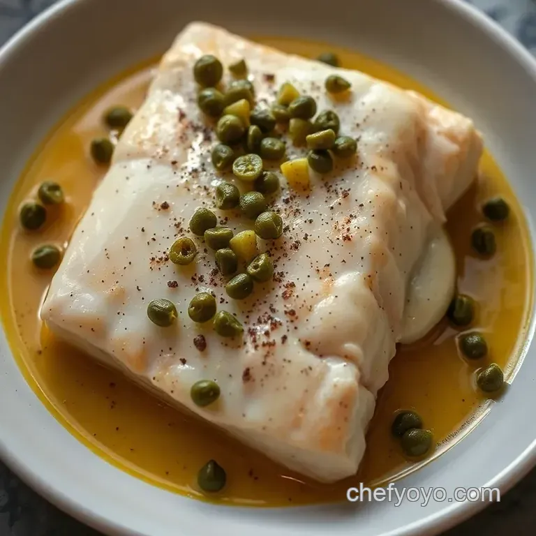 Saut&eacute;ed Halibut Cheeks with Lemon-Caper Butter Sauce presentation