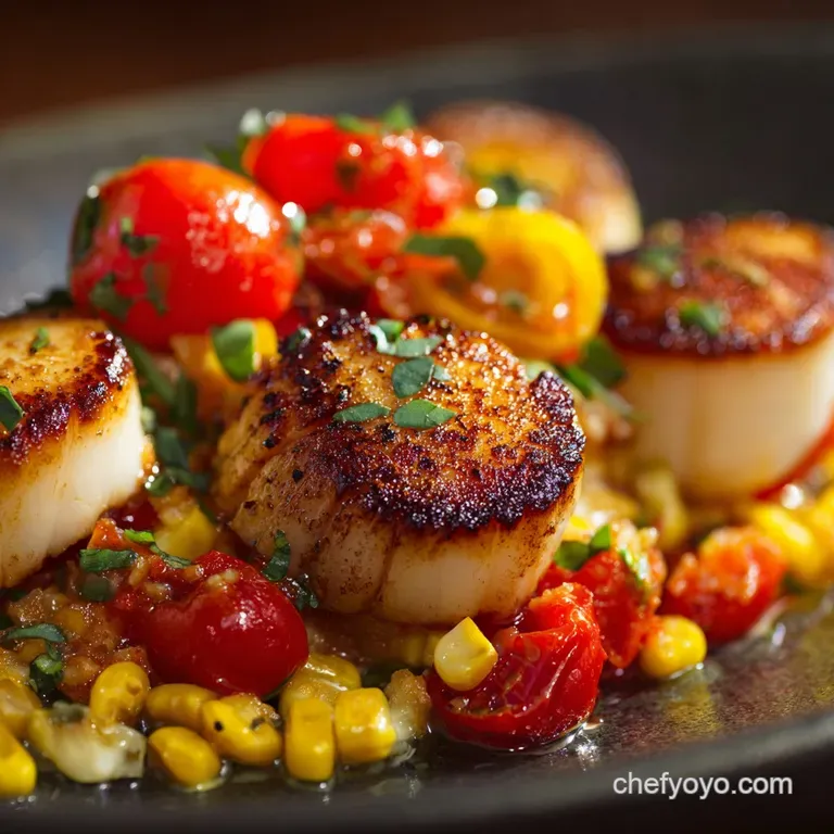 Scallops with Corn and Tomatoes How to Get a Perfect Sear Every Time presentation