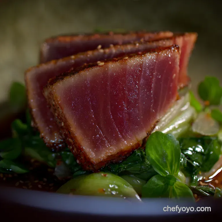 Sesame Crusted Seared Ahi Tuna with Wasabi Mayo presentation