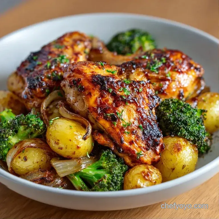 Roasted chicken thighs with crispy skin served alongside vibrant honey-glazed carrots on a white ceramic plate.