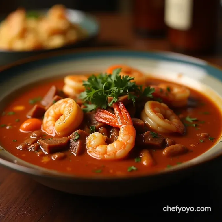 Bayou Bonanza Hearty Shrimp and Smoked Sausage Gumbo presentation