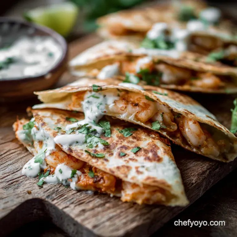 Sizzling Shrimp Quesadillas with Chipotle Crema