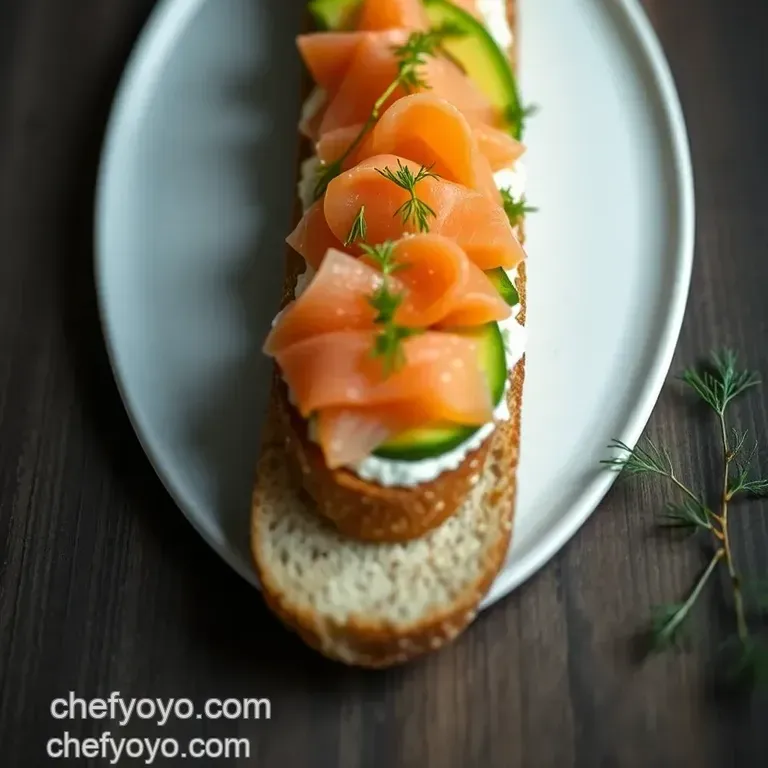 Smoked Salmon & Avocado Bruschetta with Lemon-Dill Cream Cheese presentation