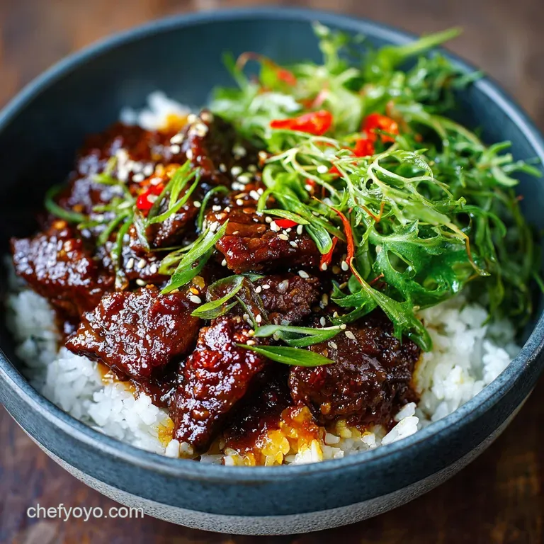 Korean Inspired Beef Bowls: Speedy Gochujang Steak with Quick Pickles presentation