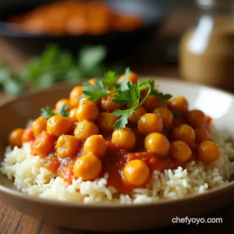 Spiced Chickpea Spinach Curry with Coconut Rice presentation