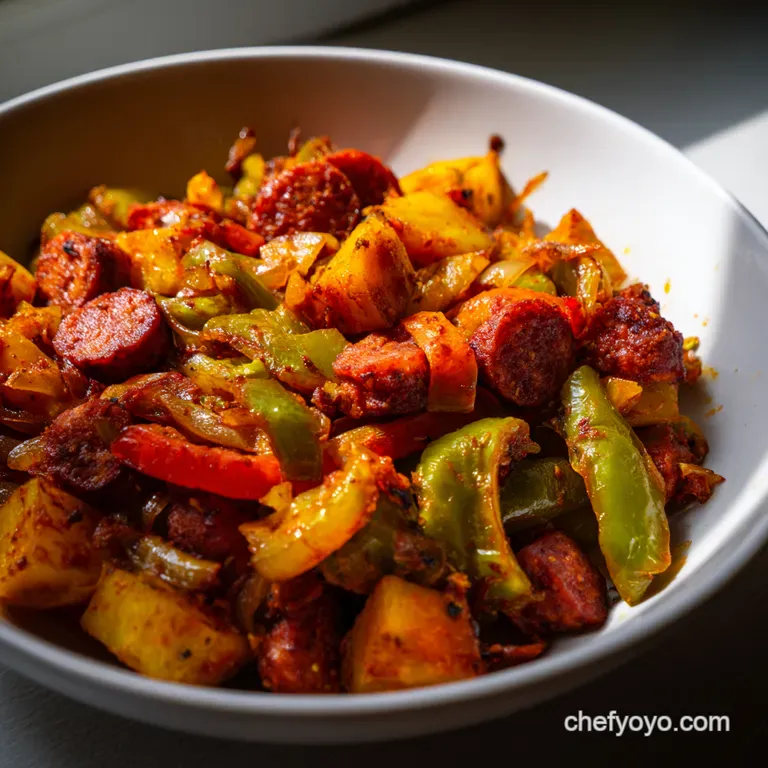 Spicy Chayote and Chorizo StirFry A Fiesta in a Pan presentation