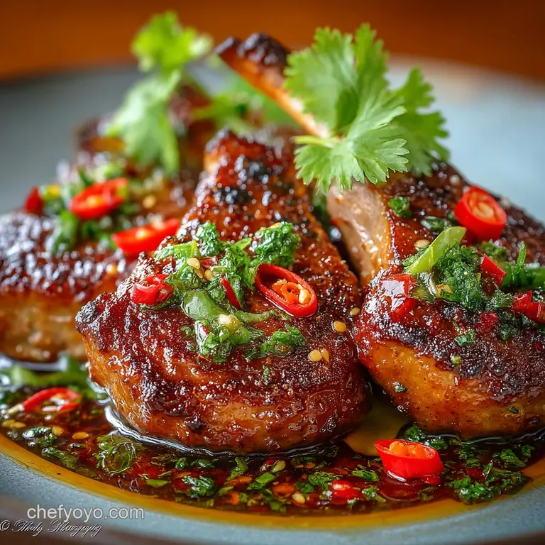 Sticky Sweet PanSeared Honey Garlic Lamb Chops presentation
