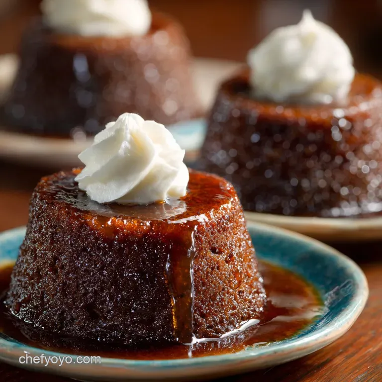 Holiday Desserts: Spiced Sticky Toffee Puddings with Brown Butter Rum Sauce presentation