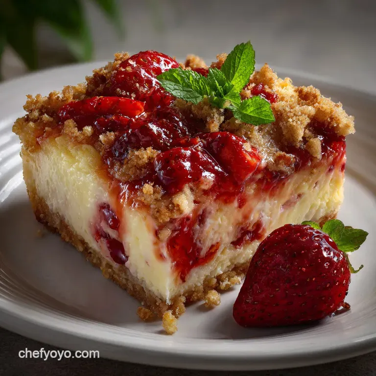 A single serving, elegantly plated: creamy, layered dessert with fresh strawberry slices, a dollop of whipped cream, and a...