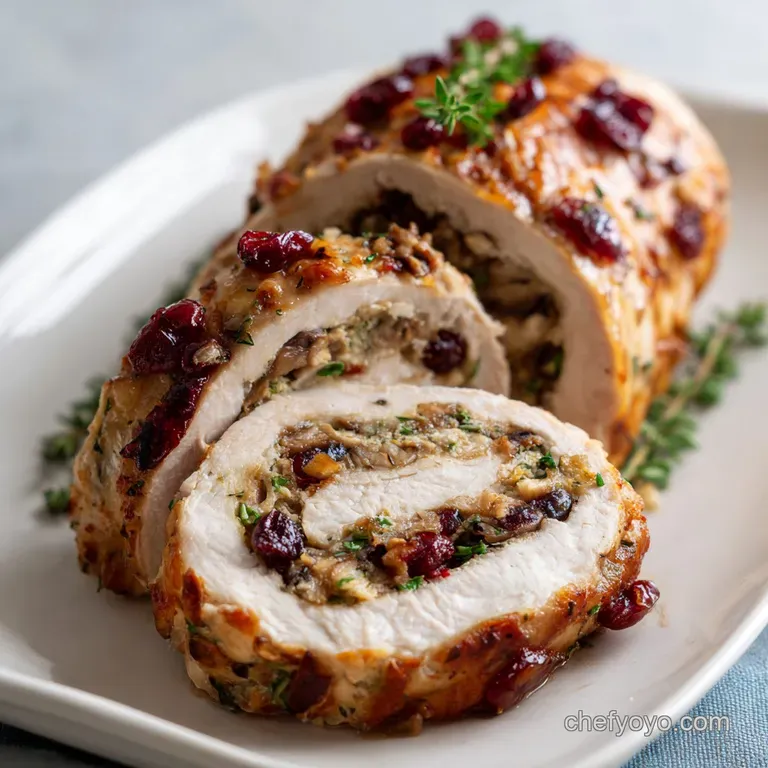 Stuffed Turkey Breast: Wild Mushroom Cranberry and Sage Roulade presentation