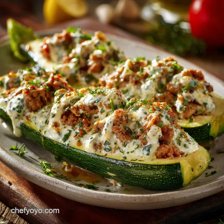 Stuffed Zucchini with Sausage: Classic Italian Boats with Creamy Ricotta presentation