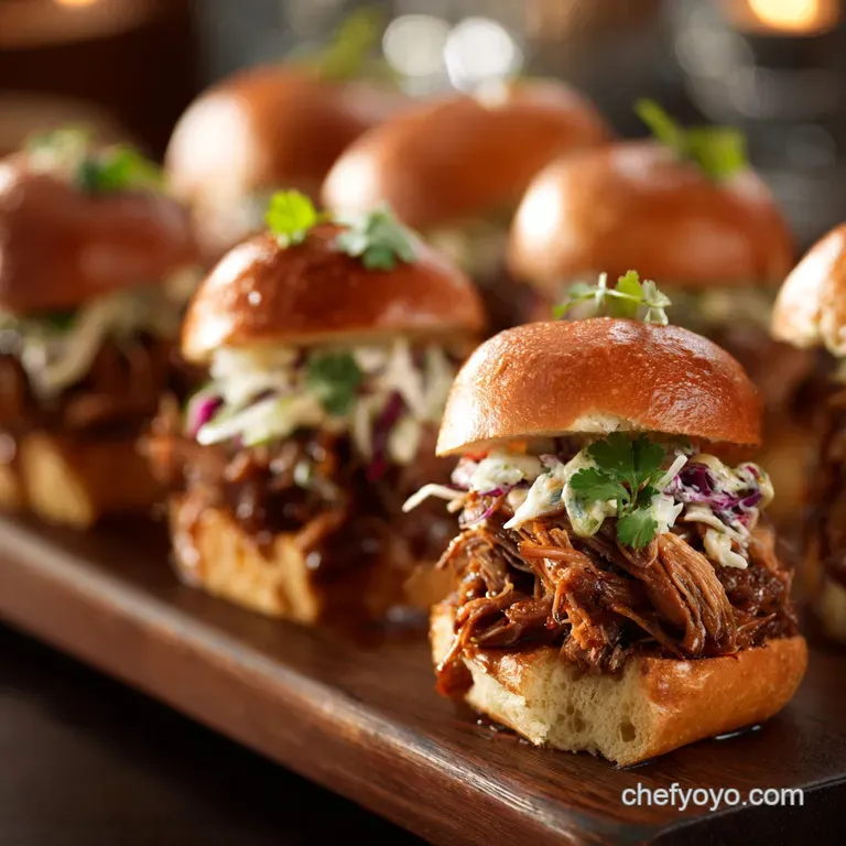 Super Bowl Party Appetizers: Sticky Bourbon Bbq Pulled Pork Sliders presentation