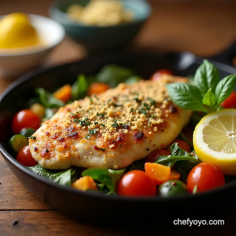 OnePan LemonHerb Chicken Mediterranean Veg with Feta Crumbles presentation