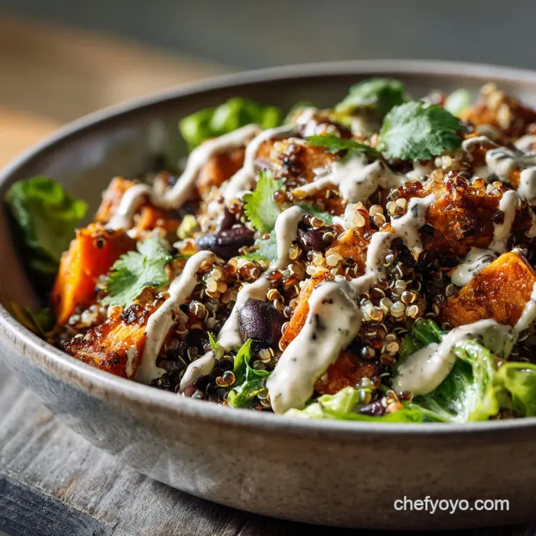 The Roasted Sweet Potato Fiesta Bowl Black Bean Quinoa with Zesty Dressing