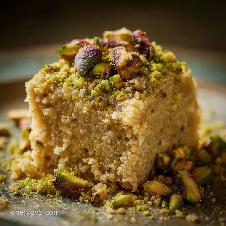 Middle Eastern Halva Dessert: Silk Route Tahini Halva with Pistachio and Cardamom presentation