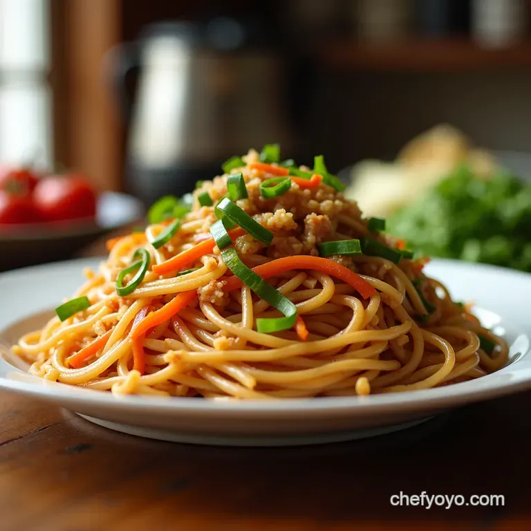 The Perfect Takeaway Fakeaway Crispy Noodle Chow Mein Topped with Vibrant Vegetable Chop Suey presentation