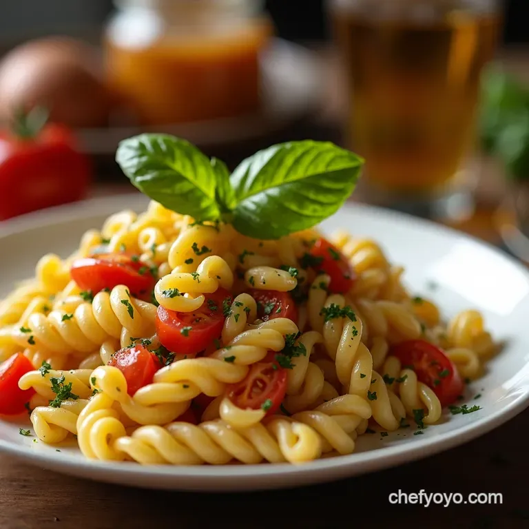 The Sunny Cypriot Pasta Salad Featuring My Secret Hot Honey Dressing presentation