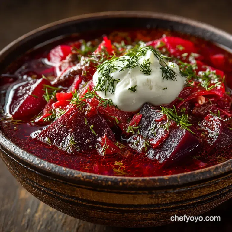 The Ruby Jewel of Kyiv Traditional Ukrainian Borscht Beef or Veg presentation