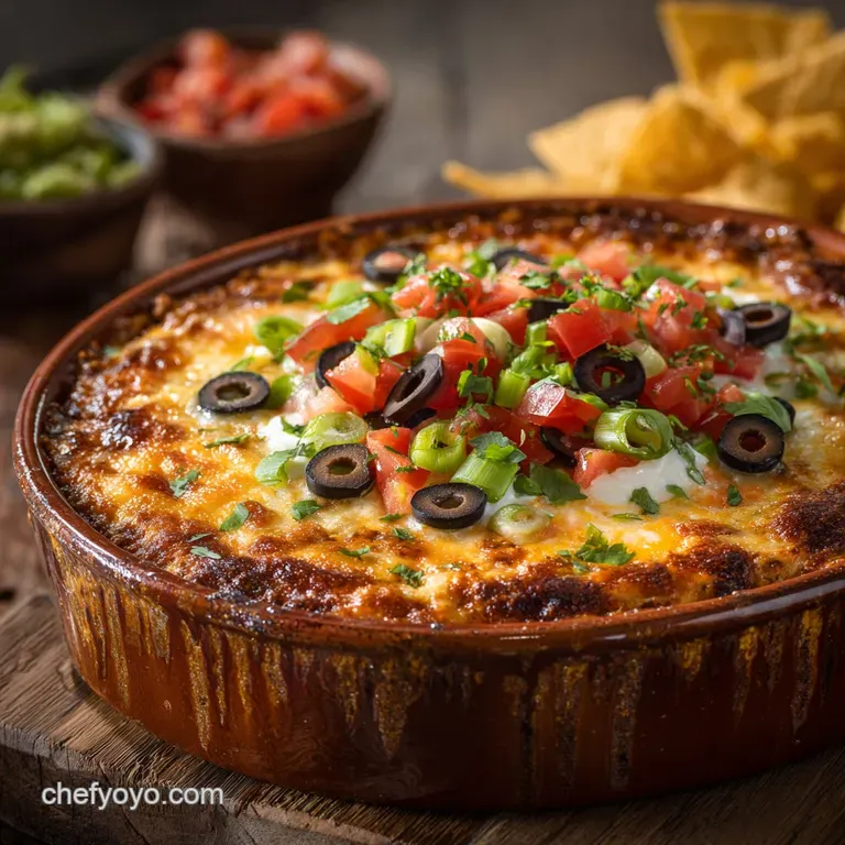 Taco Dip: the Proper Cheesy Seven-Layer Fiesta Dip presentation