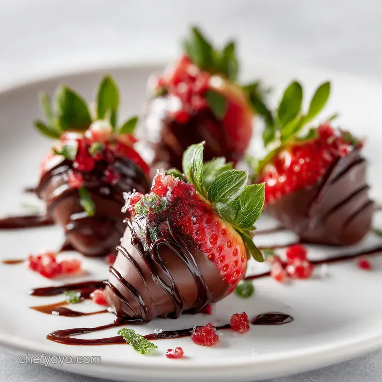 Elegant trio of chocolate-dipped strawberries dusted with pistachios on a white plate; a romantic Valentine's Day dessert.