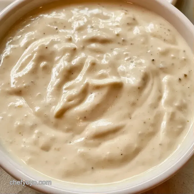 Velvety white sauce drizzled over crisp vegetables on a dark slate platter, garnished with a sprig of fresh parsley.
