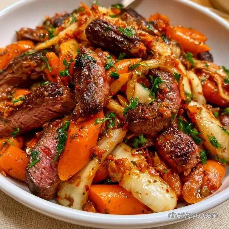 Vibrant bowl of seared protein, pickled orange carrots, and fresh mint sprigs arranged on a neutral linen cloth.