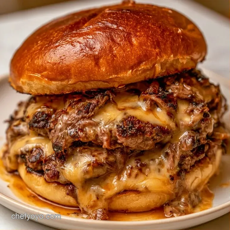Charred meat patties with melted cheese on toasted buns, paired with crisp fries on a minimalist ceramic platter.