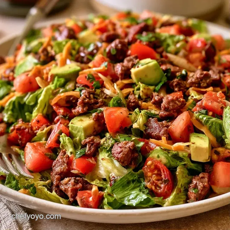 Elegant bowl of colorful greens and seasoned meat topped with creamy avocado and bright red diced tomatoes.