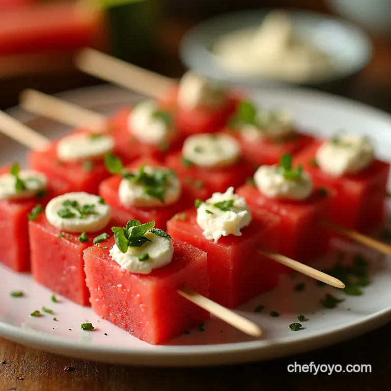 Watermelon Feta Skewers with Mint and Balsamic Drizzle presentation