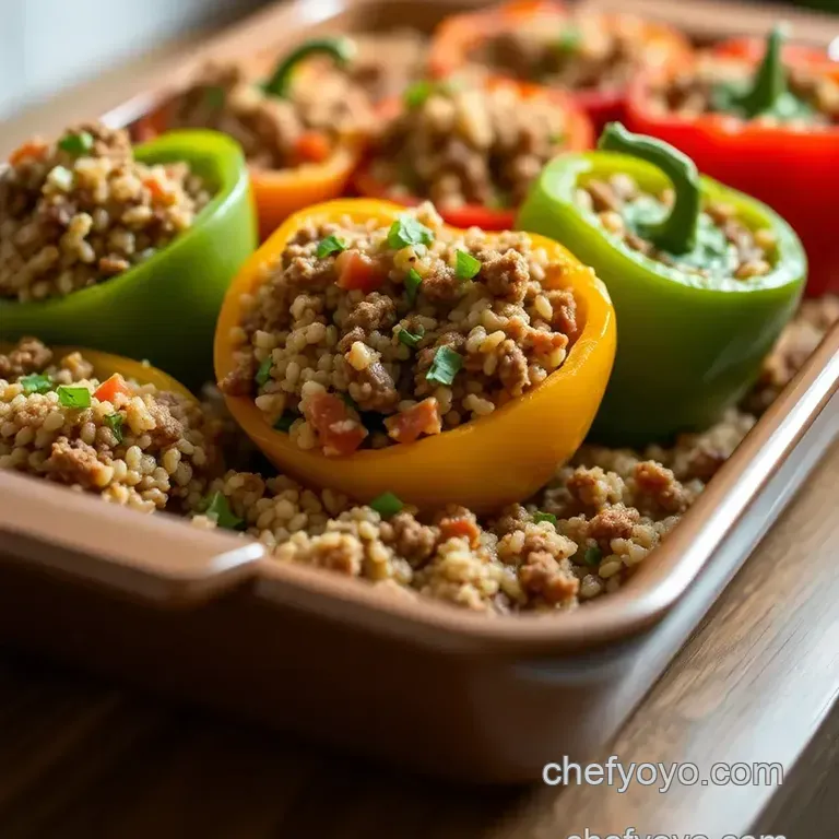 Wholesome Ground Beef & Quinoa Stuffed Bell Peppers presentation
